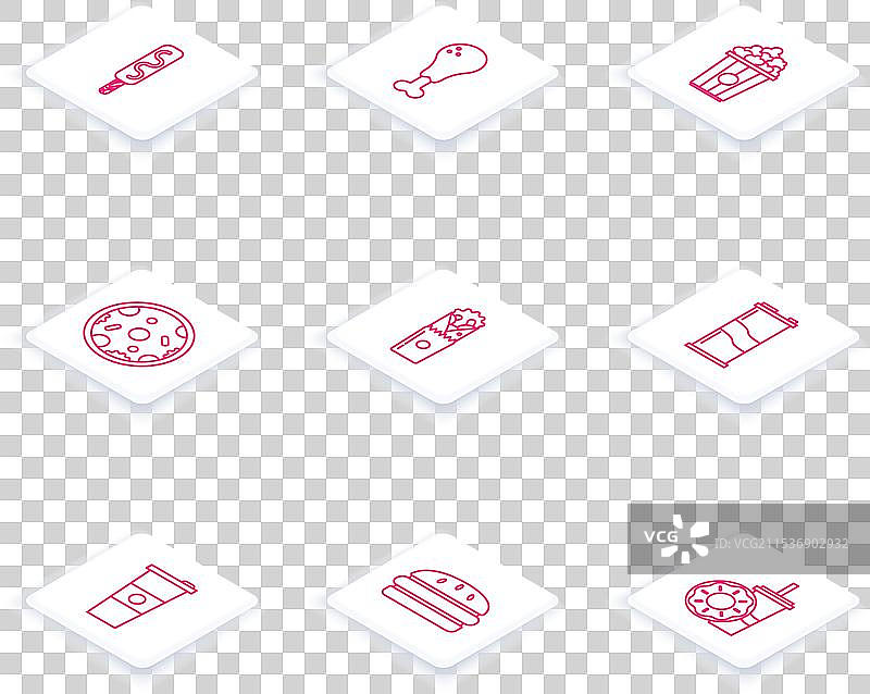 冰淇淋鸡腿爆米花排成一行图片素材