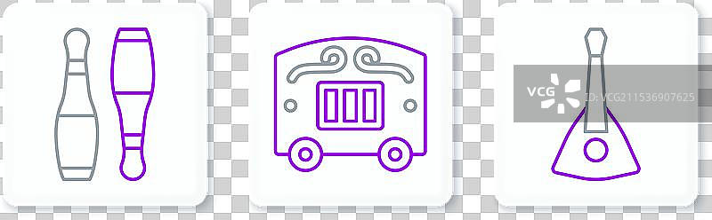 设置线条巴拉莱卡保龄球瓶和马戏团货车图片素材