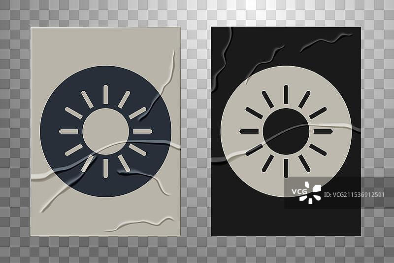 白色太阳图标孤立在皱纹纸上图片素材