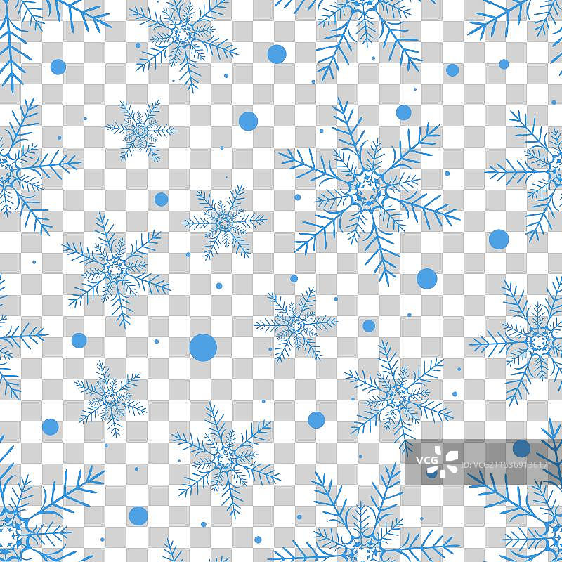 蓝色雪花，大小不一，背景为图片素材