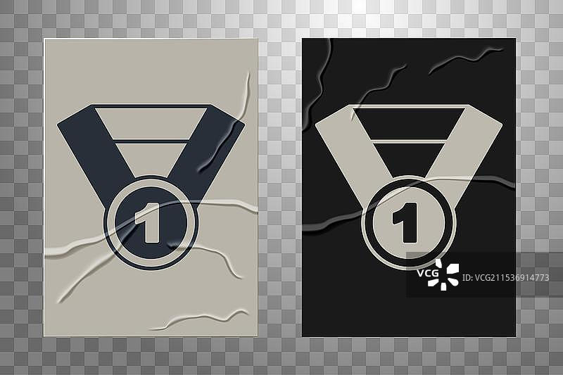 白色金牌图标孤立在皱纹纸上图片素材