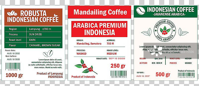 印尼咖啡标签模板，简单扁平风格图片素材