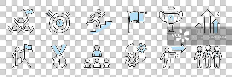 涂鸦风格的职业图标集，成功的赢家与商业主题图片素材