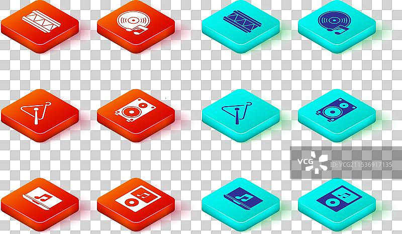 带有音乐符号的笔记本电脑和三角形音乐播放器图片素材