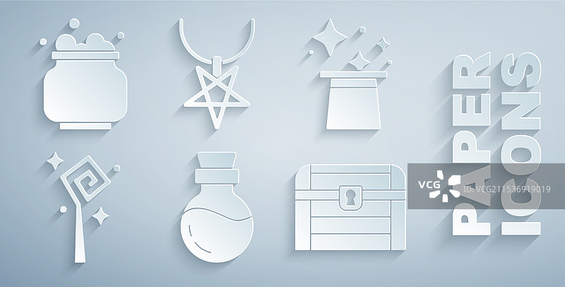 古董魔法帽、法杖和药水瓶的组合图片素材