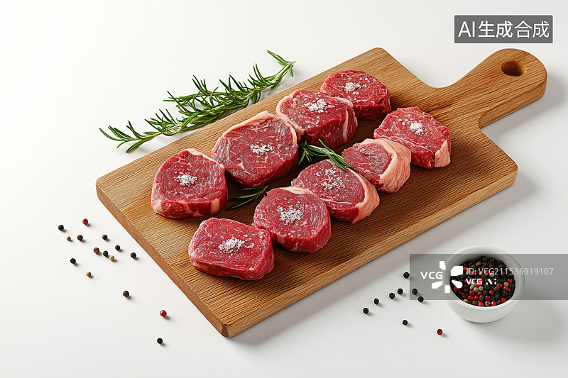 【AI数字艺术】白色背景面板上的新鲜牛排图片素材
