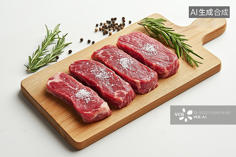 【AI数字艺术】白色背景面板上的新鲜牛排图片素材