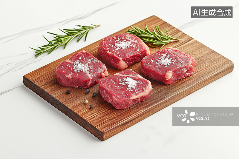 【AI数字艺术】白色背景面板上的新鲜牛排图片素材
