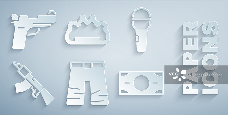 宽松裤子 麦克风 冲锋枪 堆叠图片素材