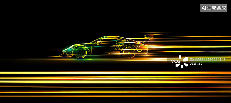 【AI数字艺术】未来性能赛车跑车飞驰赛场，速度感线条穿梭动态黄色背景图片素材