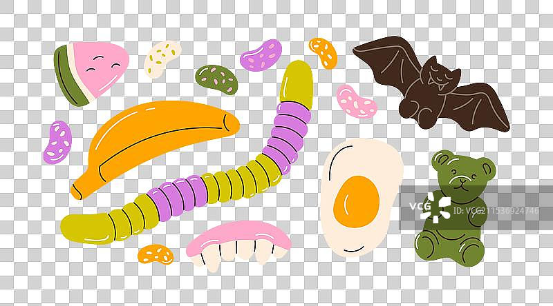 果冻糖果套装，果冻熊，嚼劲十足的蛋形虫子图片素材