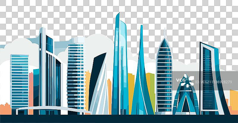 现代城市全景的边框横幅图片素材