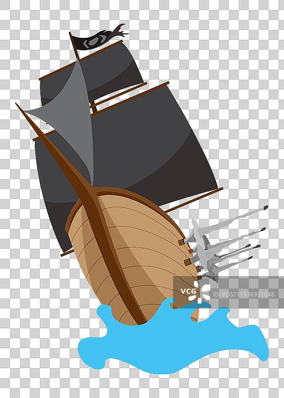 风格化的卡通海盗船与图片素材