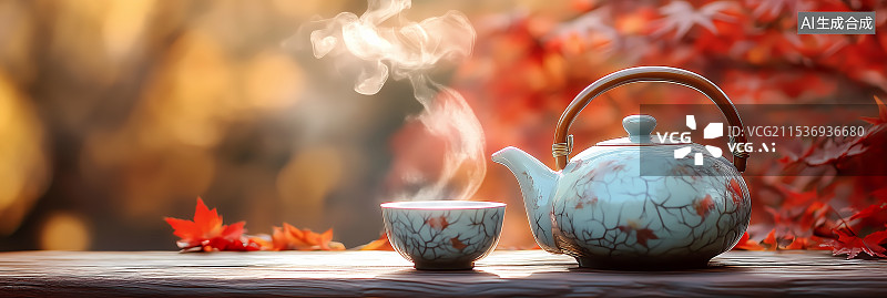 【AI数字艺术】枫树林里的茶杯茶壶图片素材