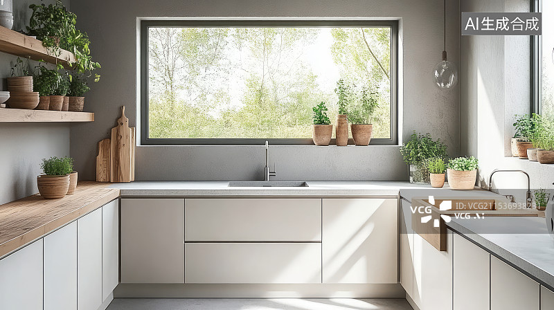 【AI数字艺术】现代风格厨房室内设计图片素材