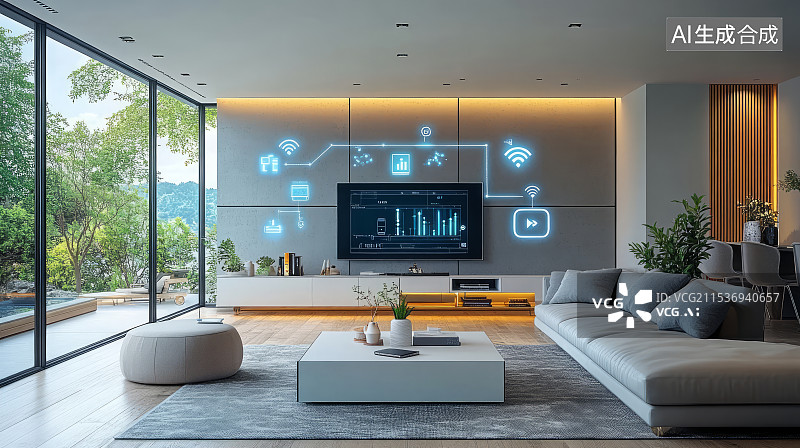 【AI数字艺术】AI智能家居系统数字化显示生活场景概念图片素材