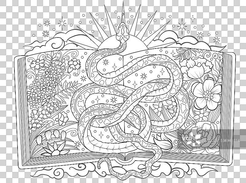 手绘线条艺术与蛇图片素材