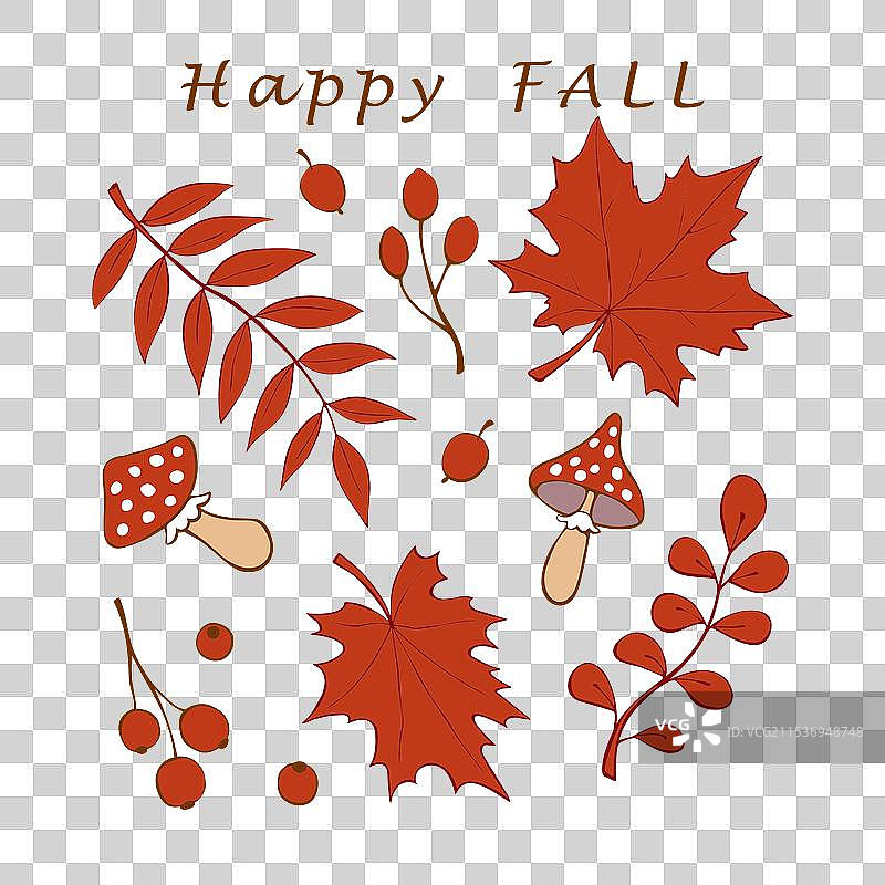 快乐的秋天手绘五彩缤纷的秋叶图片素材