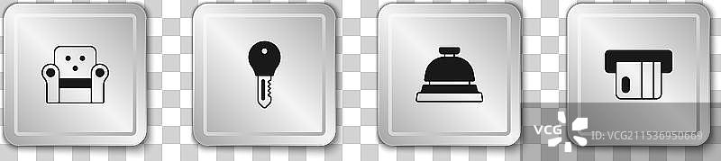 沙发椅、酒店门锁、钥匙、服务铃和图片素材