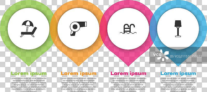 阳光浴床、伞、吹风机和游泳池图片素材