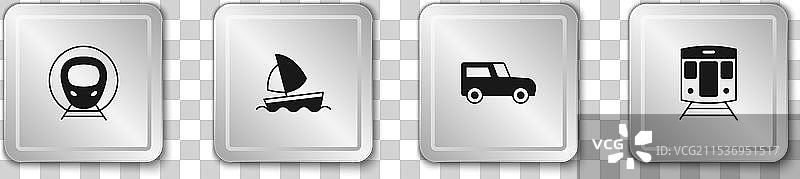 火车、铁路、游艇、帆船、汽车和图标图片素材