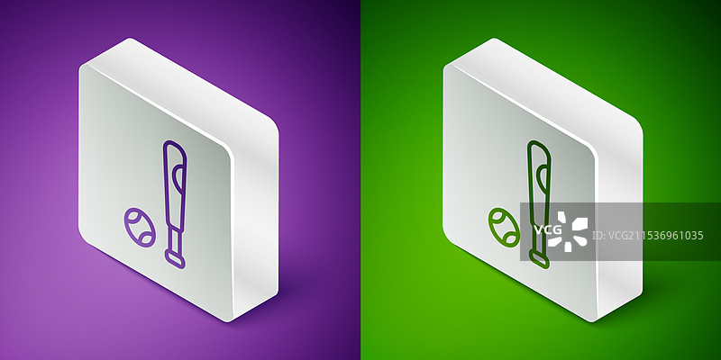 等距线条风格的棒球棒与球图标图片素材