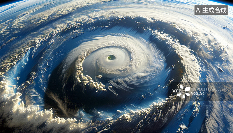 【AI数字艺术】大气层观看地球台风风暴眼图片素材