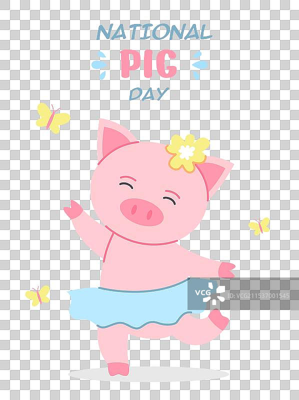 国家猪日海报，穿蓝色裙子的小猪仔图片素材