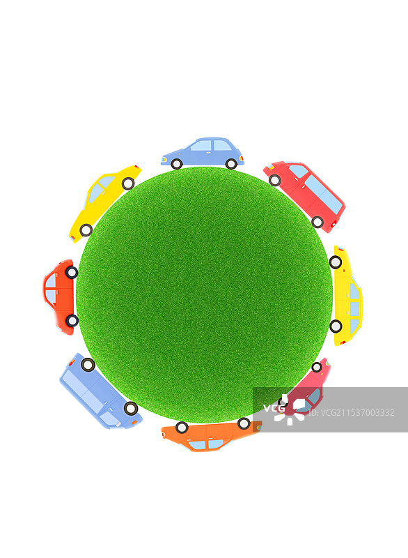 8辆汽车和绿色球体图片素材