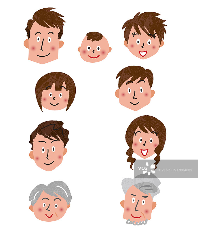 老年人与年轻男女的面部图标图片素材