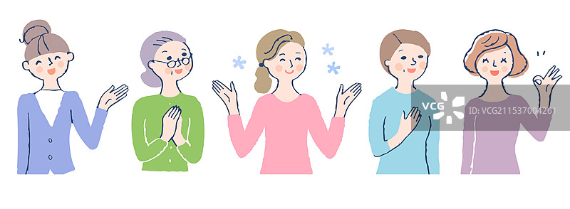 五位微笑的女性组合图片素材