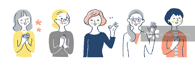 五位微笑的女性组合图片素材