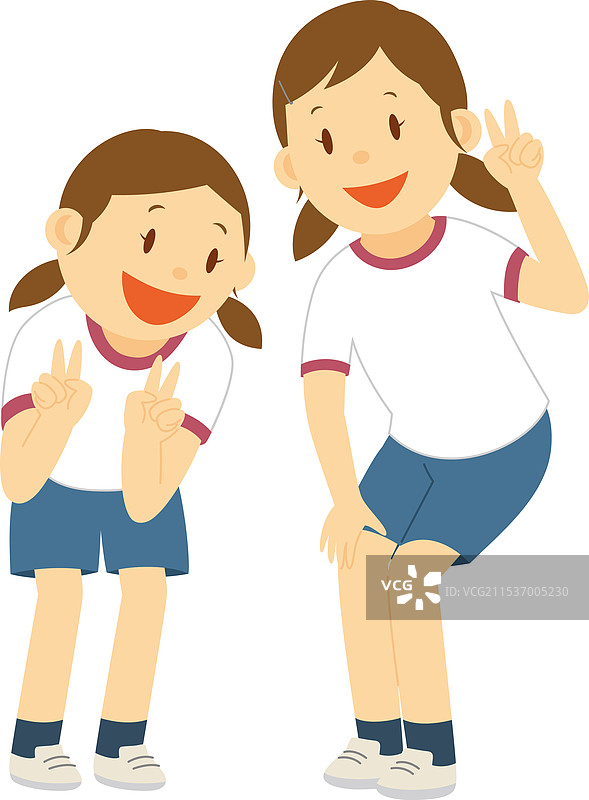 两名初中女孩穿着体操服摆姿势图片素材