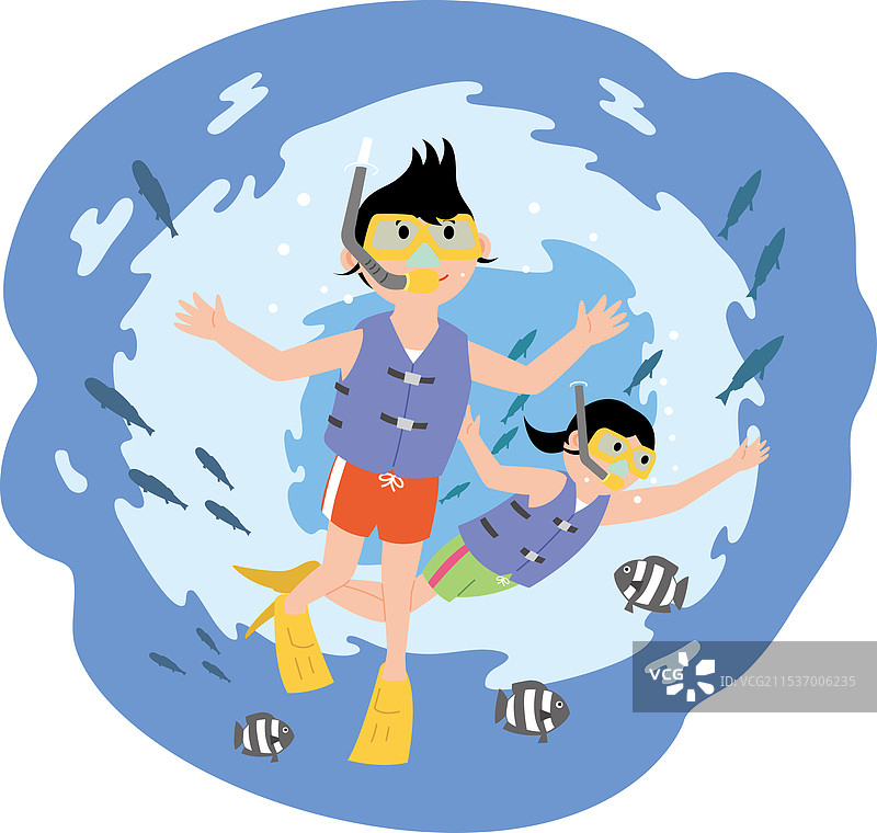 年轻男女享受浮潜乐趣图片素材