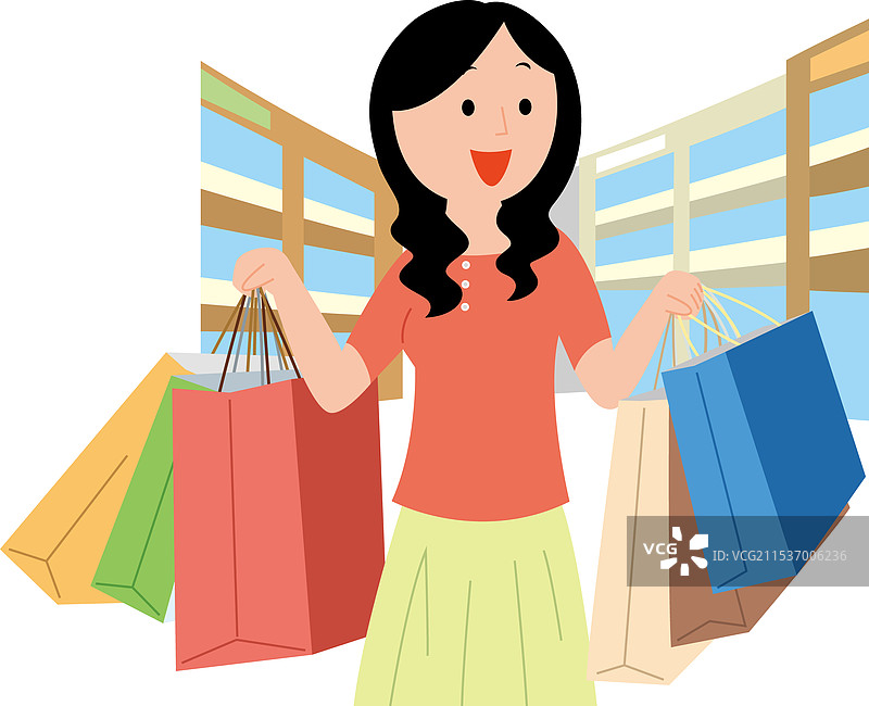 年轻女性在奥特莱斯购物图片素材