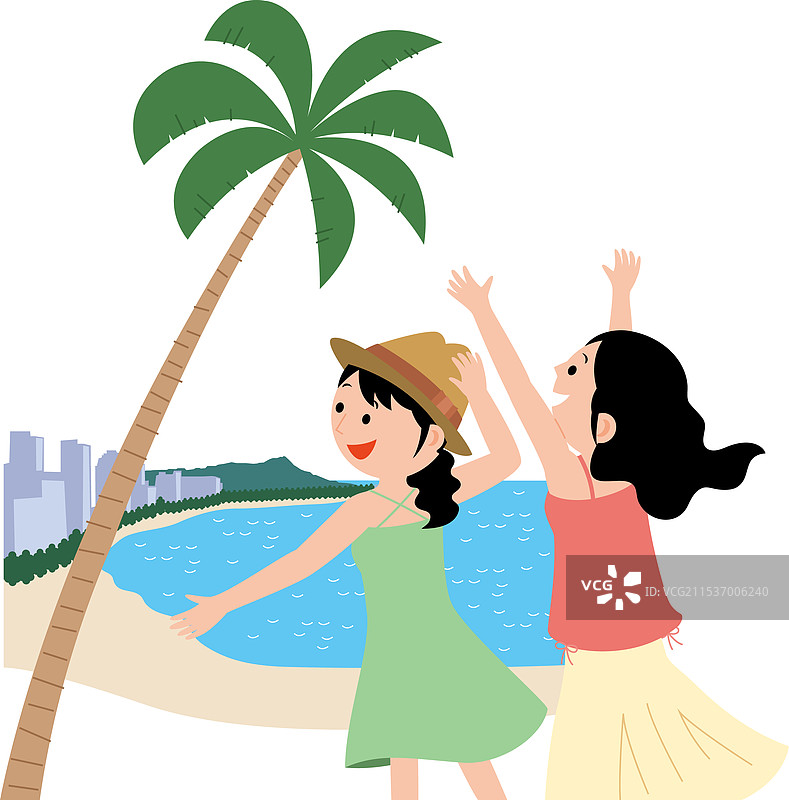 两位年轻女性在夏威夷旅行图片素材