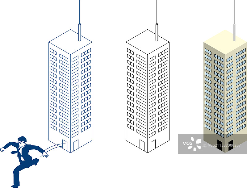 摩天大楼和商人跳出来图片素材