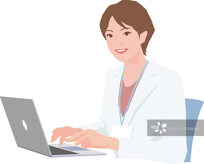穿着白色衣服的女性在操作笔记本电脑图片素材