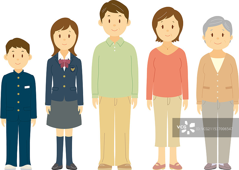 三代同堂的家庭并肩而立图片素材