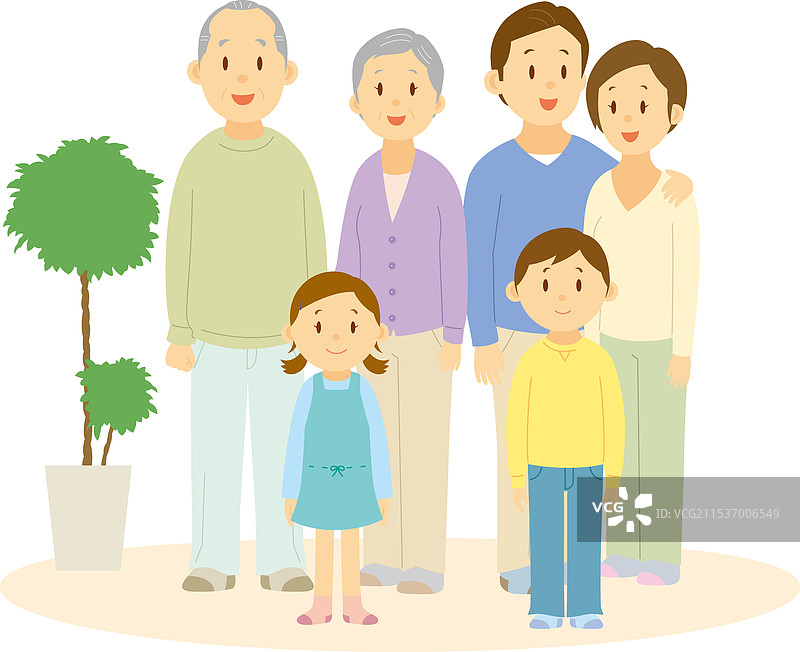 三代同堂的家庭并肩而立图片素材