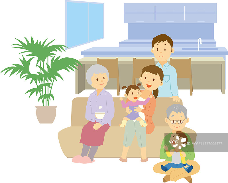 三代同堂的家庭在客厅放松休息图片素材