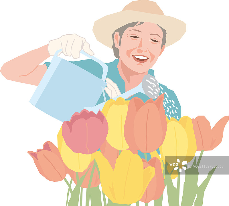 活跃的老年女性在照顾花卉图片素材