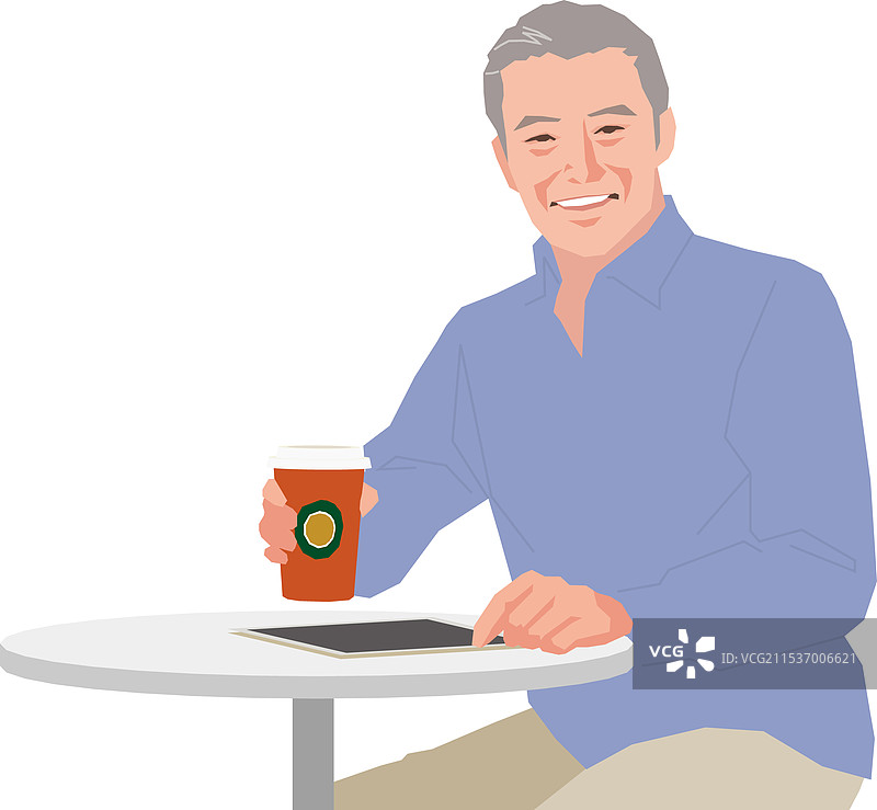 活跃的老年男性在咖啡馆放松图片素材