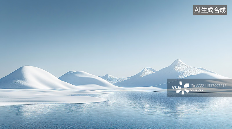【AI数字艺术】三维渲染蓝色抽象山峰湖泊风景图片素材
