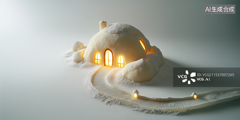 【AI数字艺术】白色面粉冬季房屋图片素材