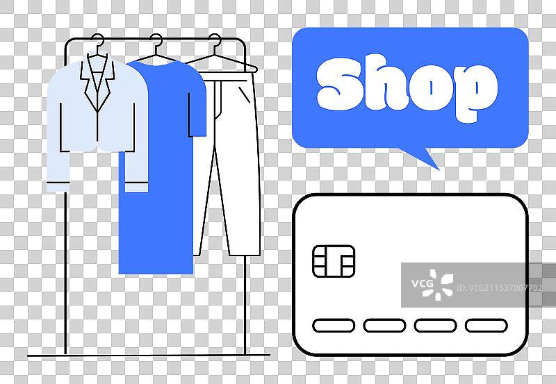 挂着商店招牌和信用的服装商品图片素材