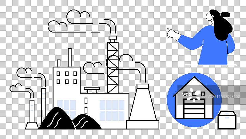 工业建筑和工厂工人图片素材