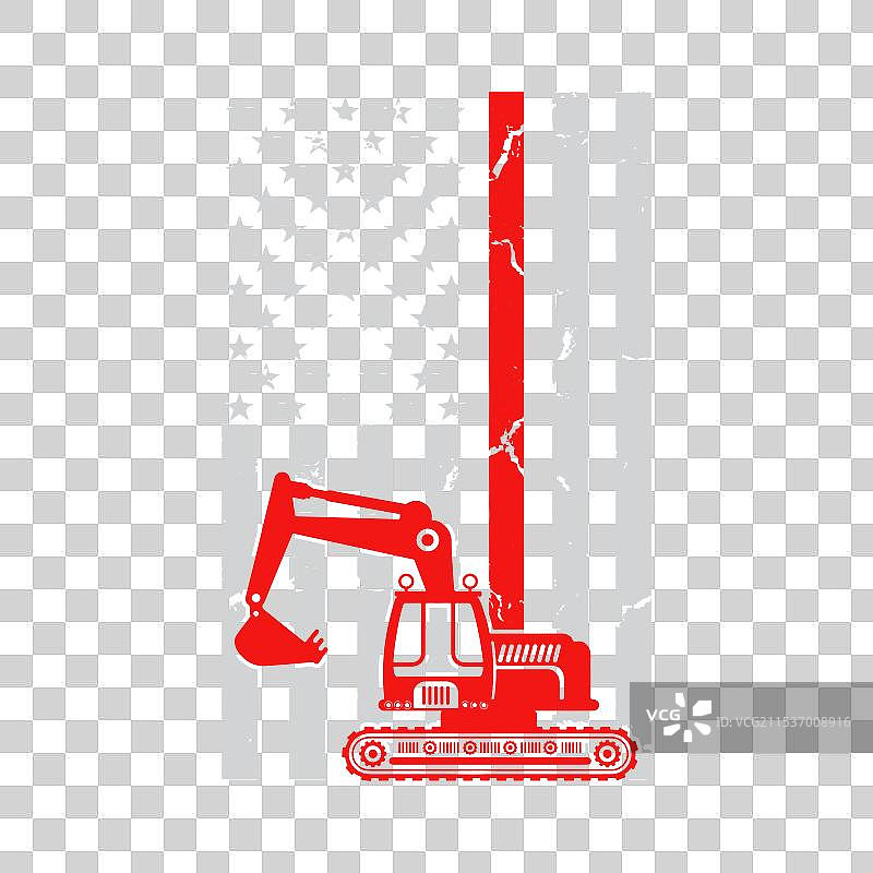 美国重型挖掘机操作员与细红线图片素材