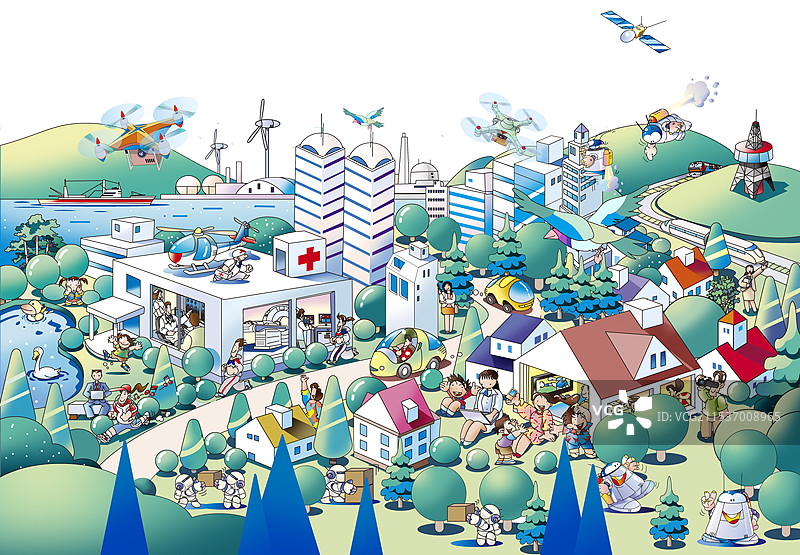 生动有趣的未来城市风景插图图片素材