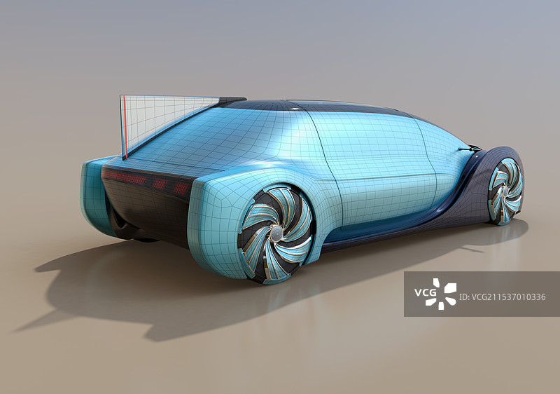 金属蓝色自动电动豪华轿车的后方线框图像。图片素材